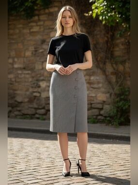 NWT Pedro del Hierro black and white houndstooth pencil skirt size 8